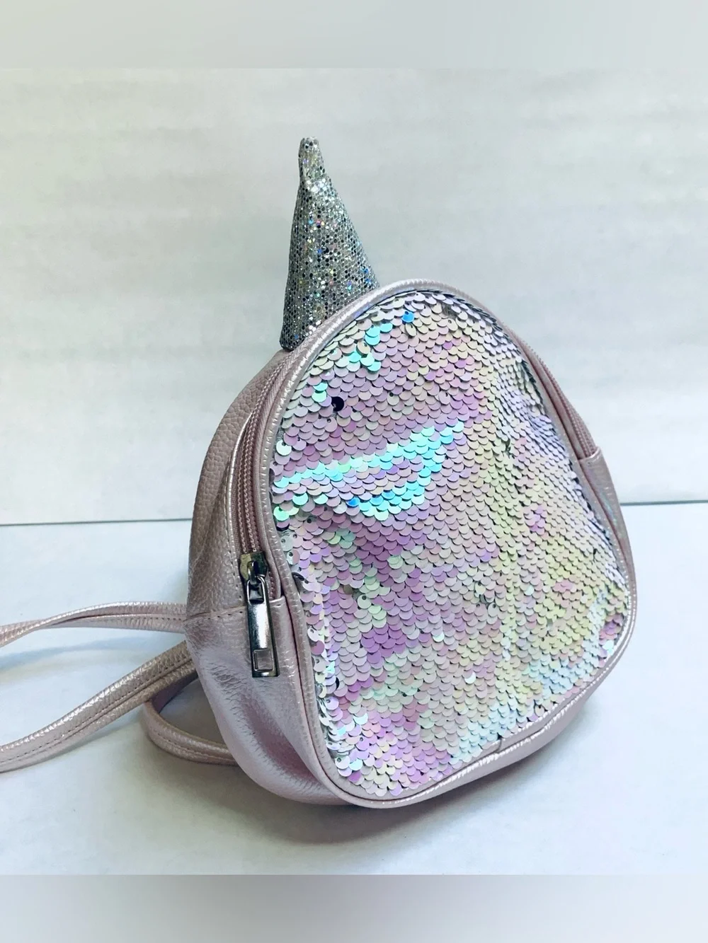 NWT UNICORN Mini Backpack Purse Pink iridescent glitter sequins adjustable